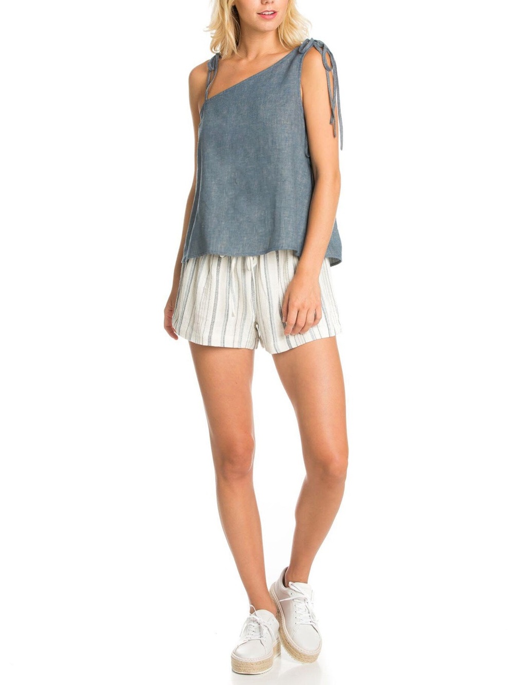 Maven West One Shoulder Chambray Top Small